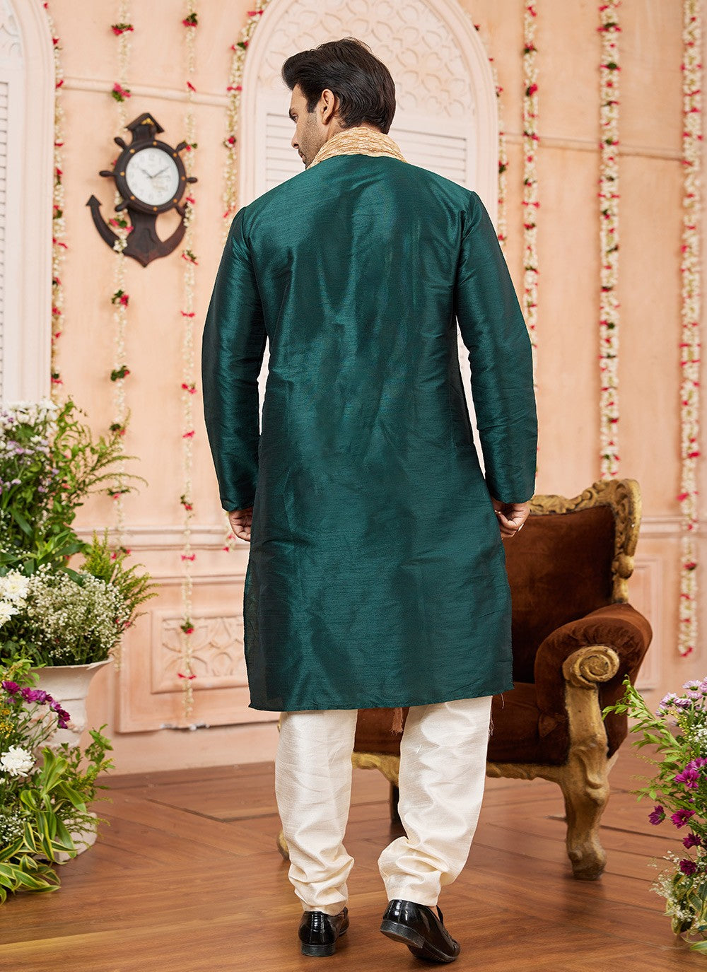 Plain Art Silk Green Kurta Pyjama - M8738