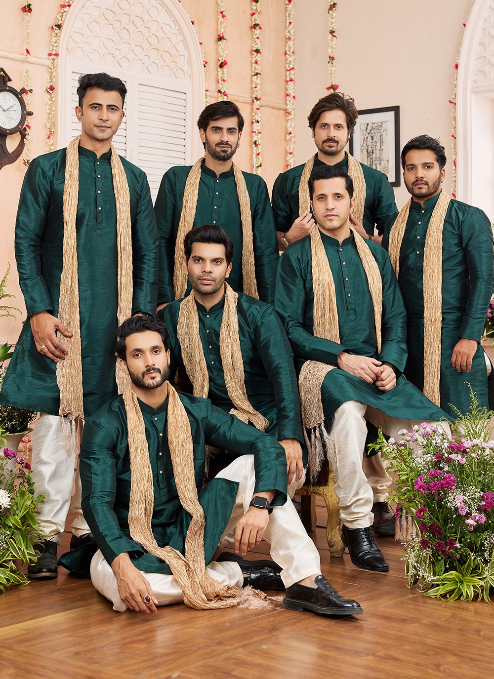 Plain Art Silk Green Kurta Pyjama - M8738