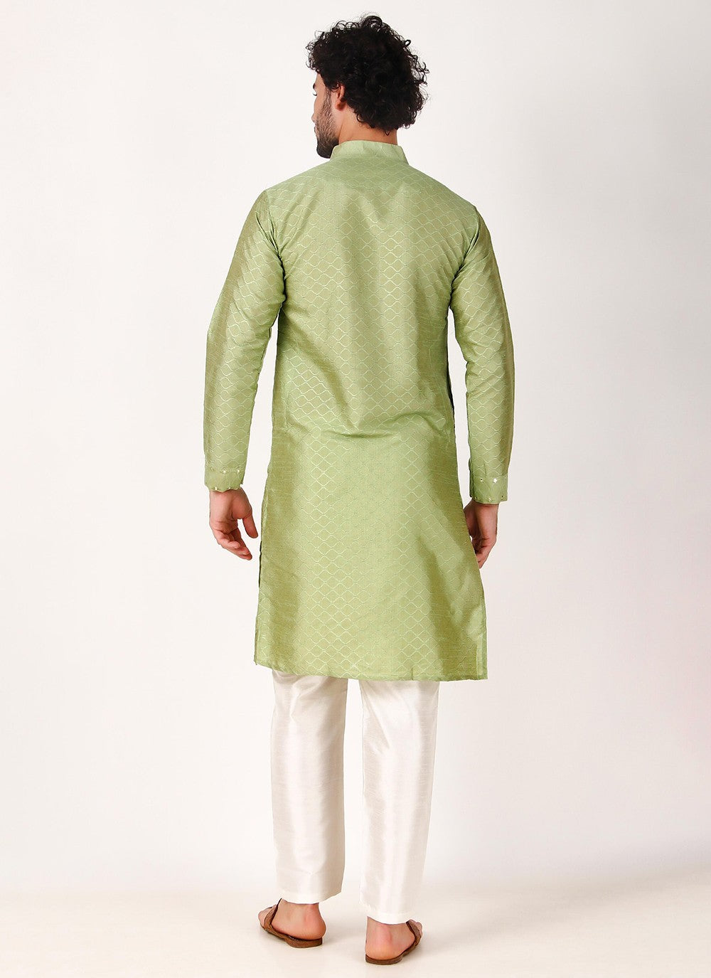 Embroidered Art Silk Green Kurta Pyjama - M8165