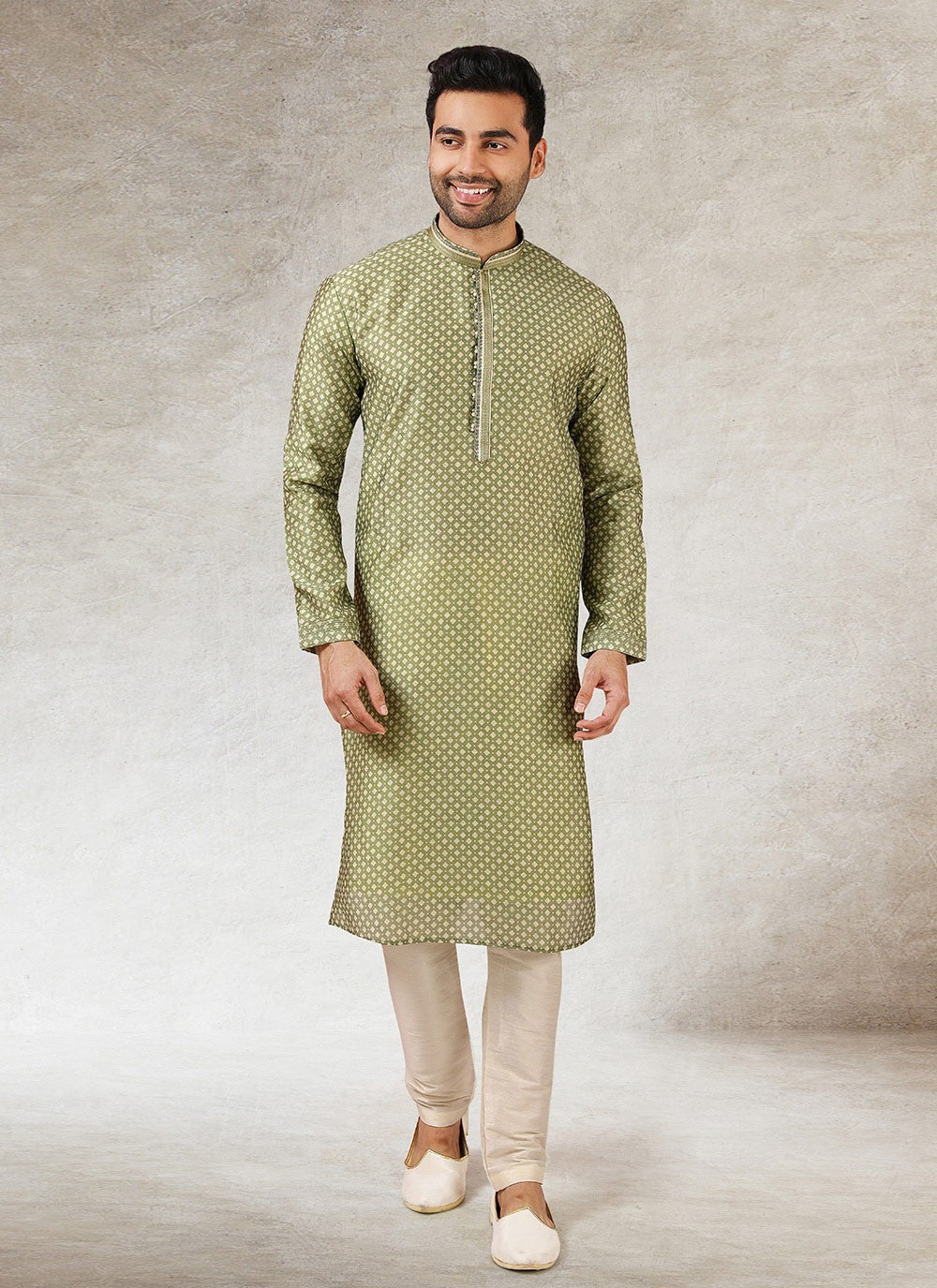 Printed Art Silk Green Kurta Pyjama - M2845