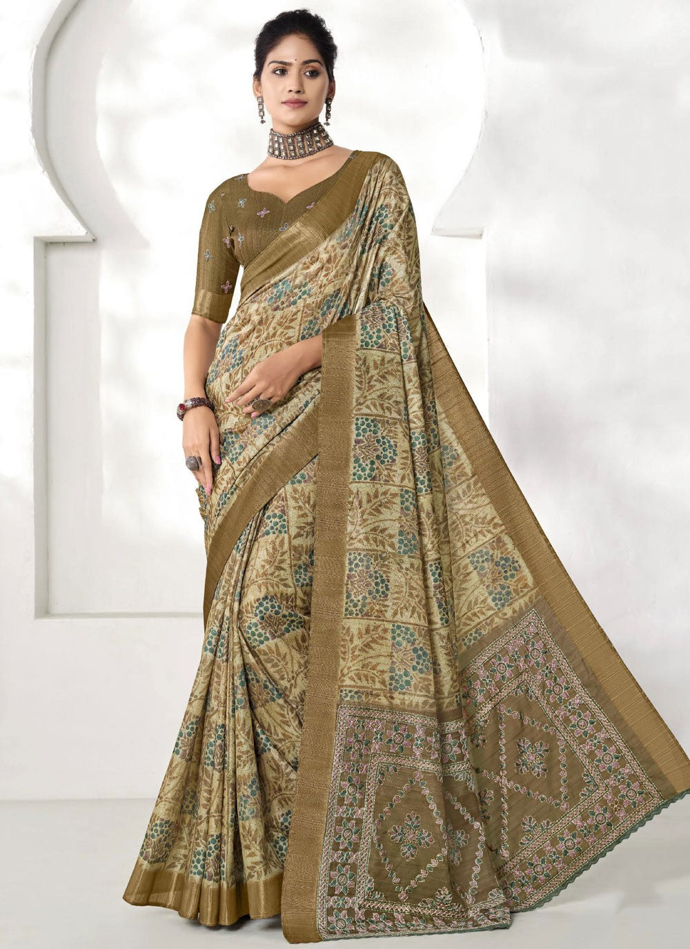 Classic Printed Art Silk Saree - S9203