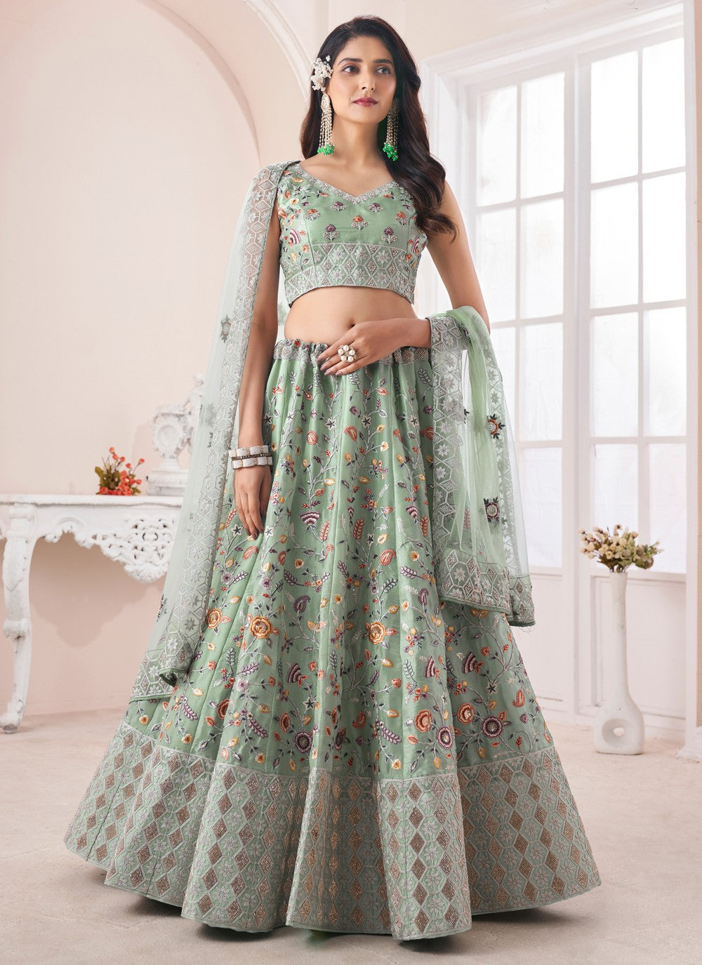 Dori Work Art Silk A - Line Lehenga - L1161