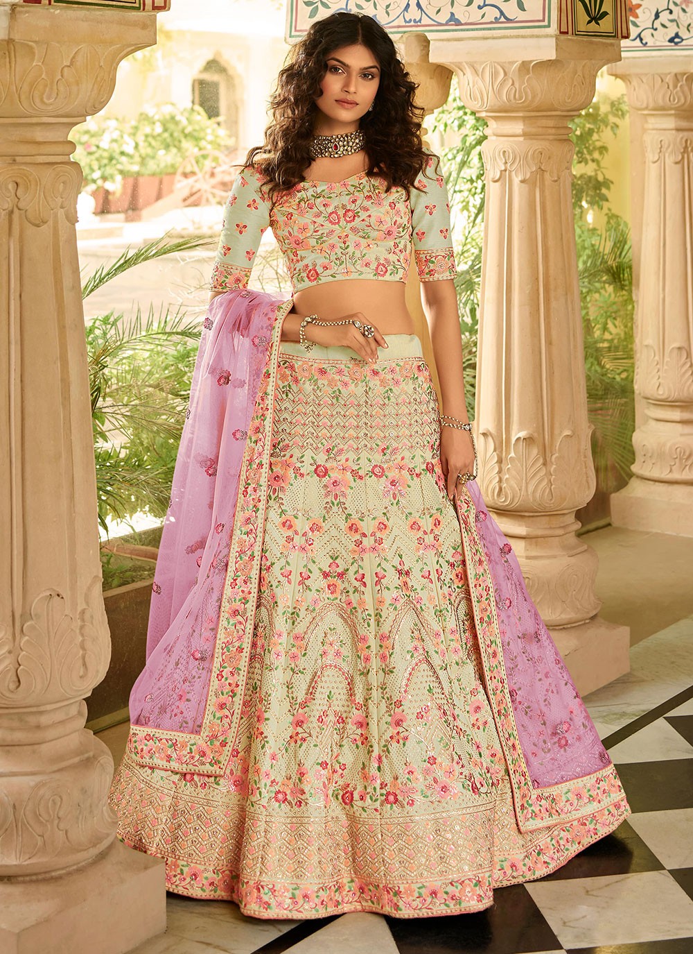 Sequins Organza A - Line Lehenga - L0342