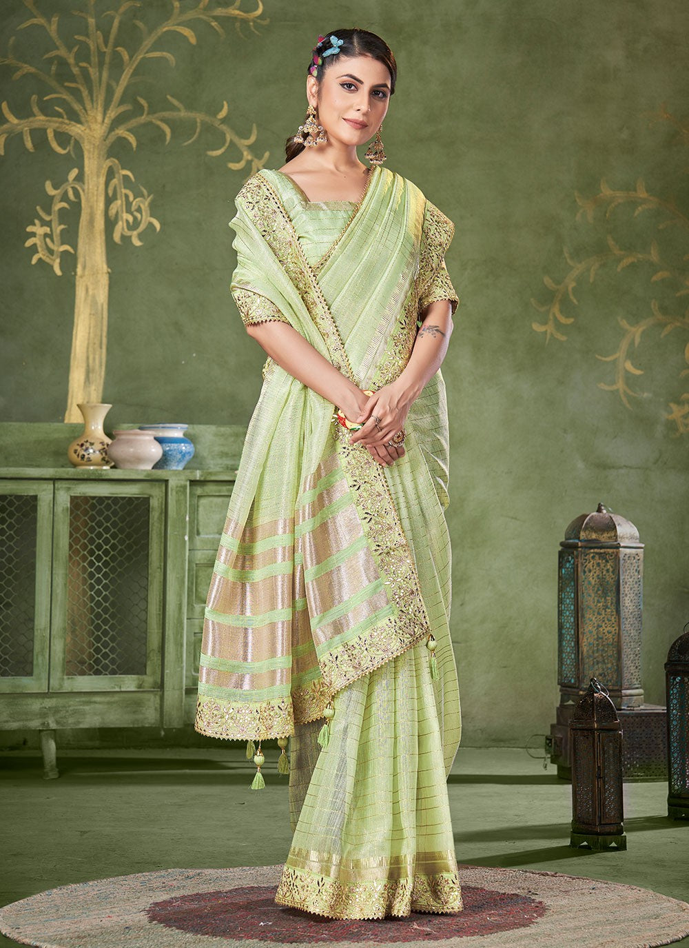 Classic Strips Banarasi Silk Saree - S6738