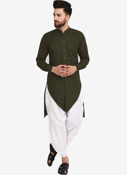 Plain Blended Cotton Green Dhoti Kurta - M4468