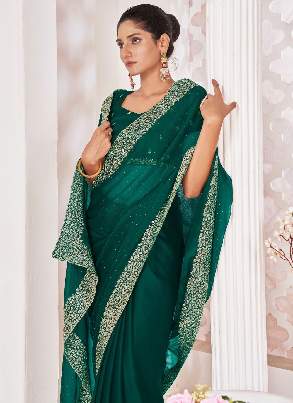 Classic Border Work Chiffon Saree - S8261