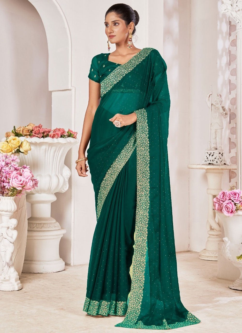 Classic Border Work Chiffon Saree - S8261