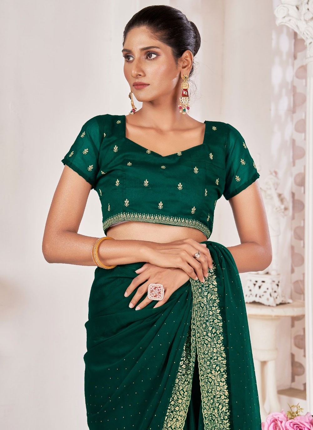 Classic Border Work Chiffon Saree - S8261