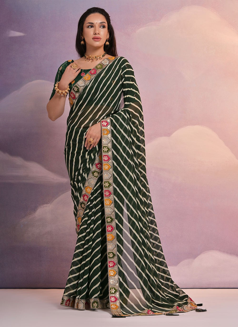 Trendy Border Work Georgette Saree - S4882