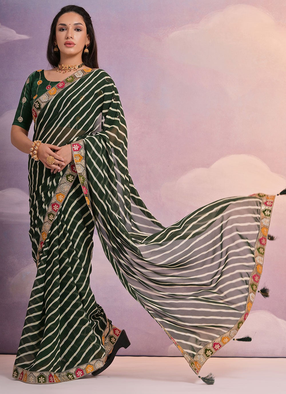 Trendy Border Work Georgette Saree - S4882