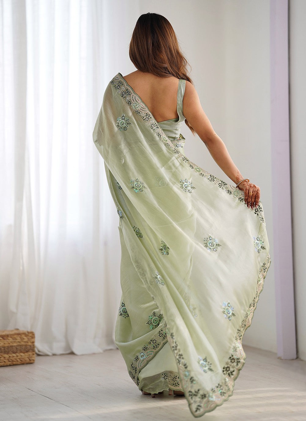 Contemporary Embroidered Burburry Saree - S10291