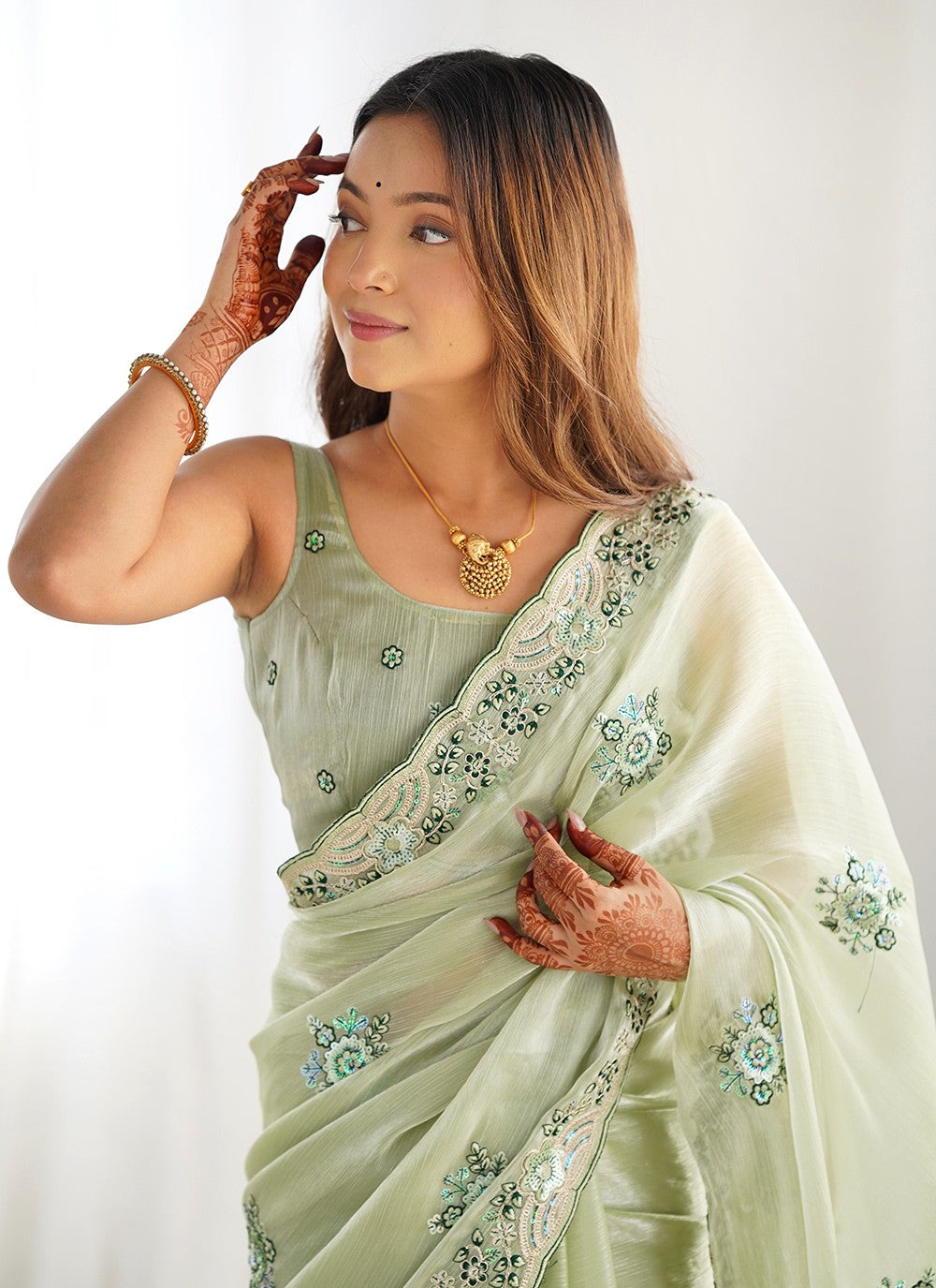 Contemporary Embroidered Burburry Saree - S10291