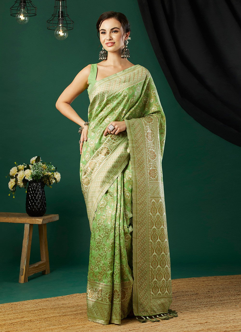 Casual Jacquard Work Linen Grey Saree - S11258