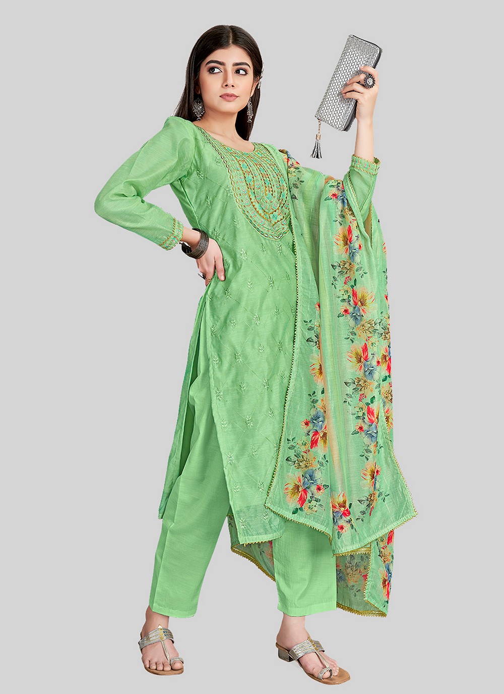 Chanderi Silk Pant Style Suit - T2512