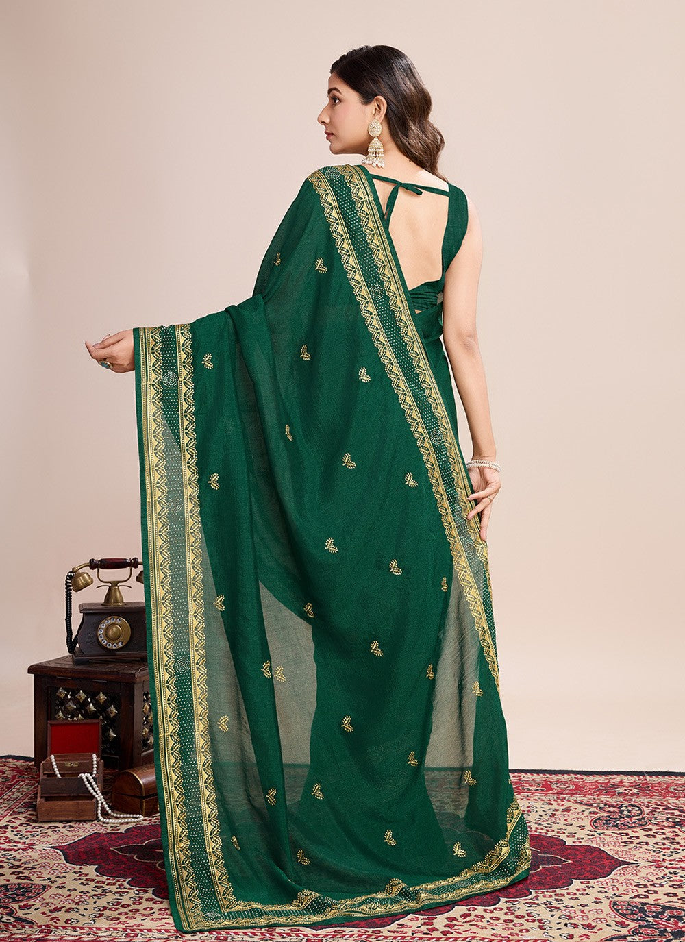 Embroidered Vichitra Silk Saree - S11520