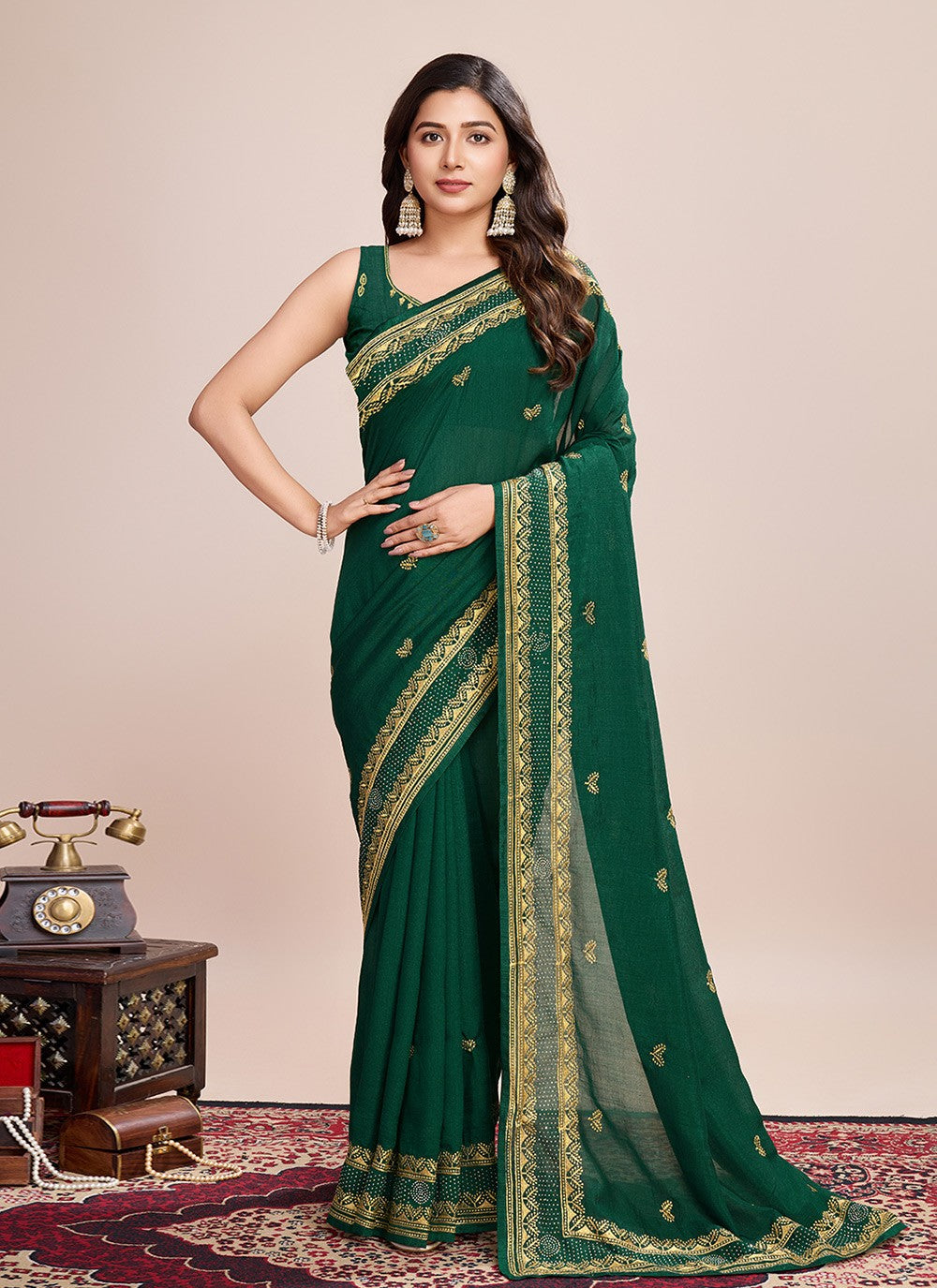 Embroidered Vichitra Silk Saree - S11520