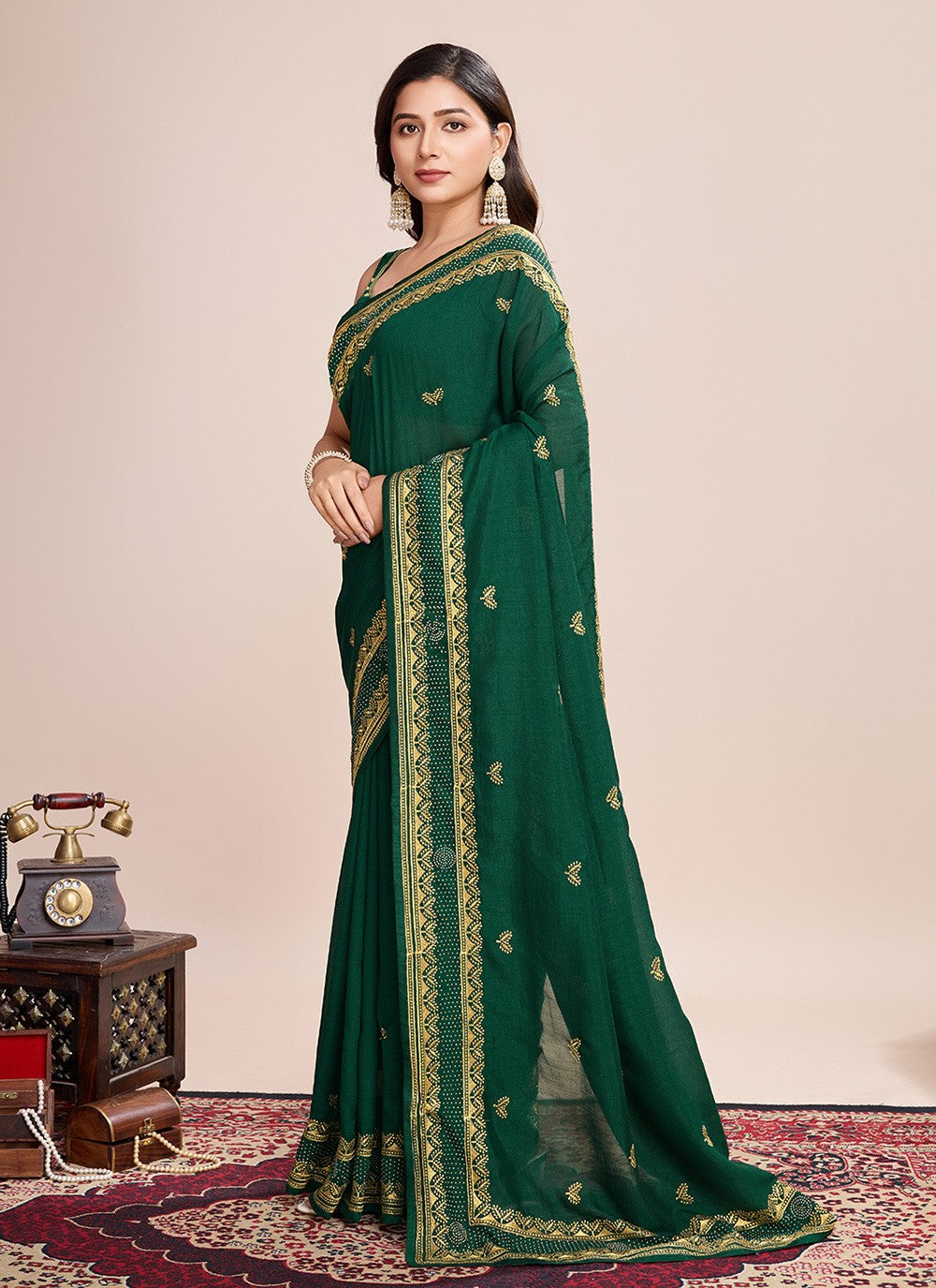 Embroidered Vichitra Silk Saree - S11520