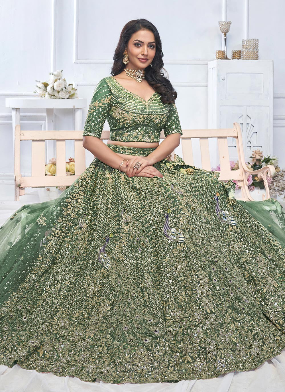 Embroidered Net A - Line Lehenga - L2762