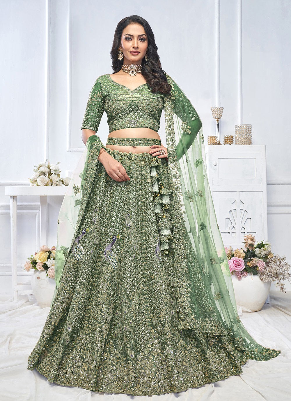 Embroidered Net A - Line Lehenga - L2762