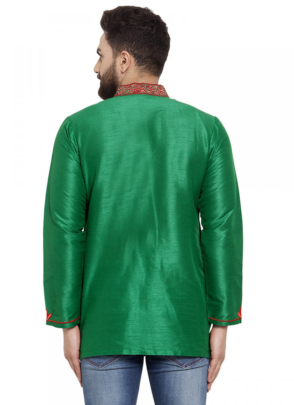 Embroidered Art Dupion Silk Green Kurta - M1251