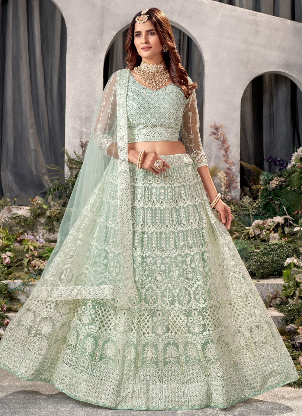 Embroidered Net A - Line Lehenga - L1378