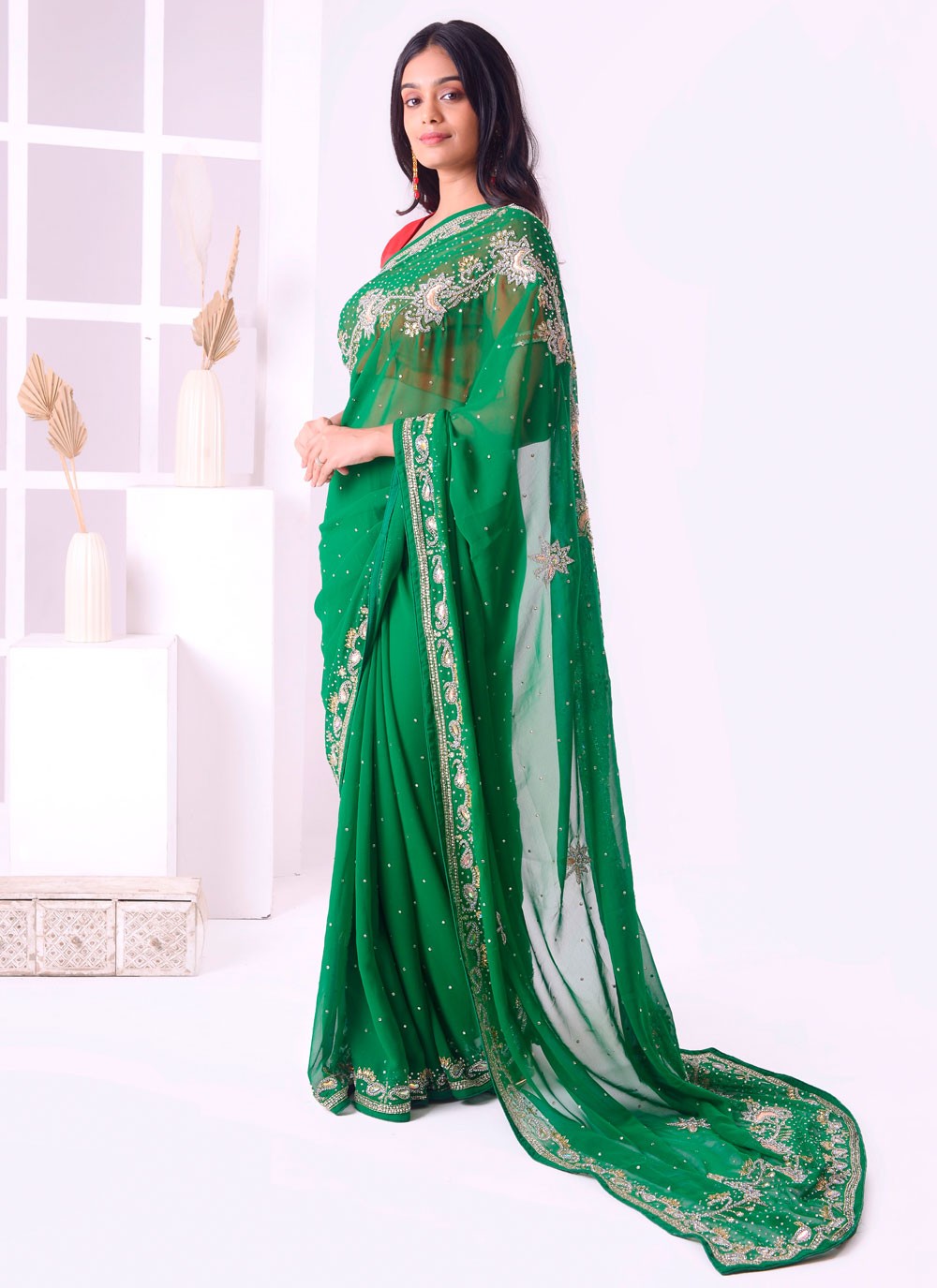 Classic Embroidered Georgette Saree - S7727