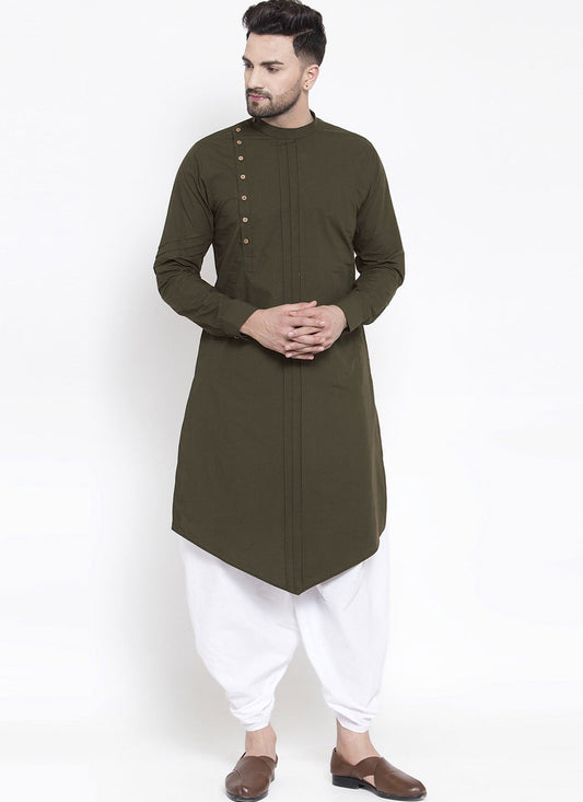 Plain Blended Cotton Green Dhoti Kurta - M4484