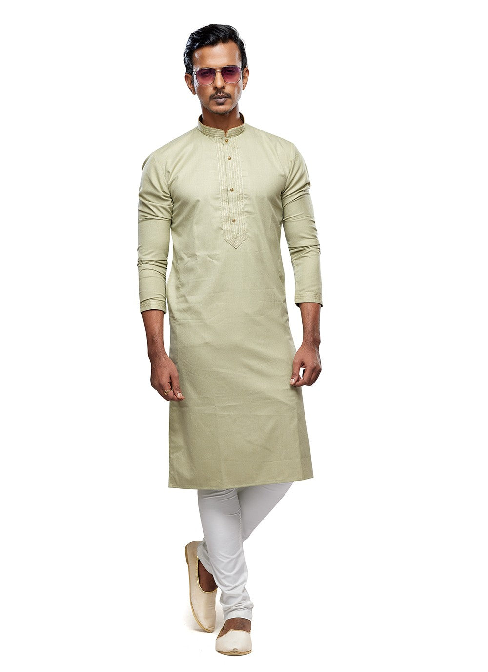 Plain Art Silk Green Kurta Pyjama - M6749