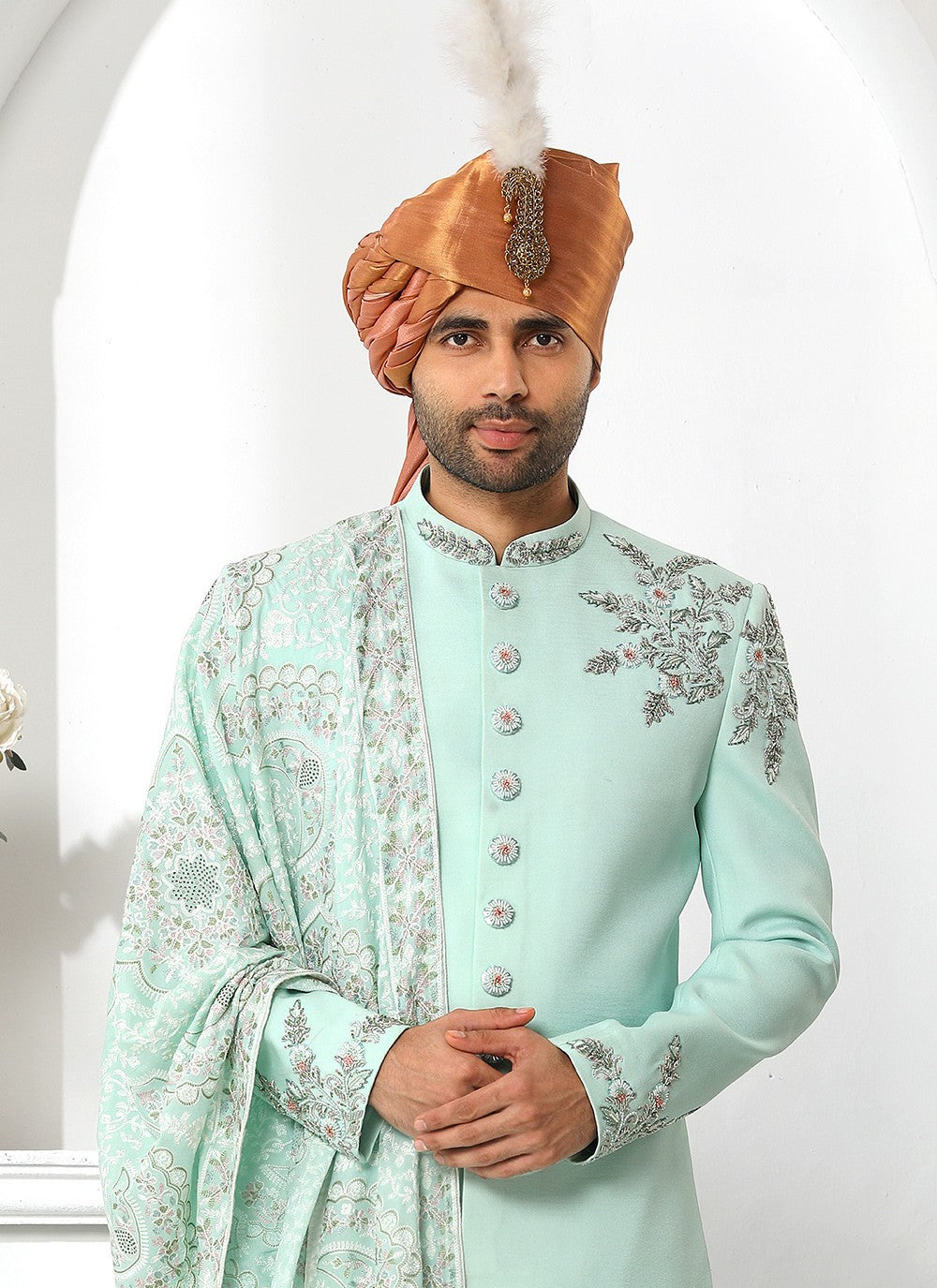 Embroidered Art Silk Green Sherwani - M4129