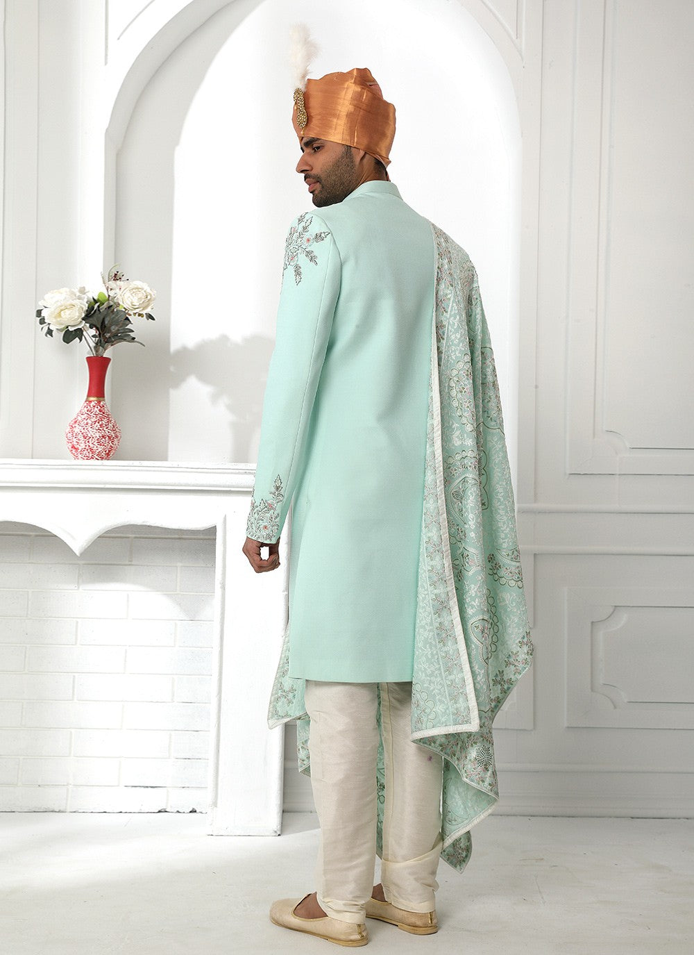 Embroidered Art Silk Green Sherwani - M4129