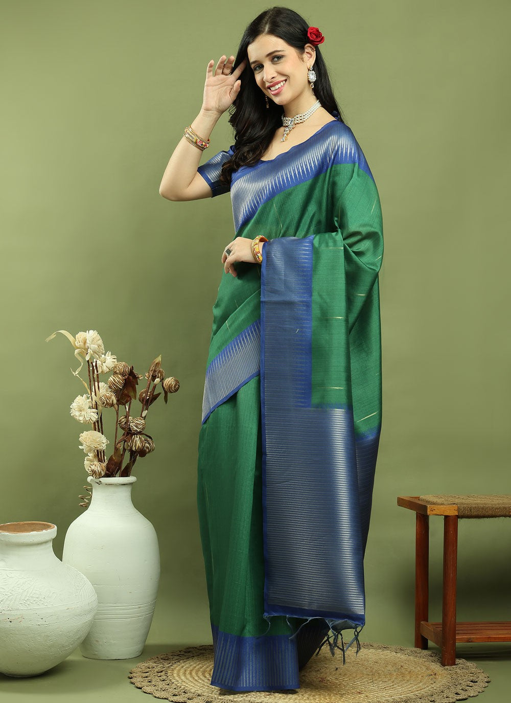 Classic Border Work Silk Blend Saree - S9786