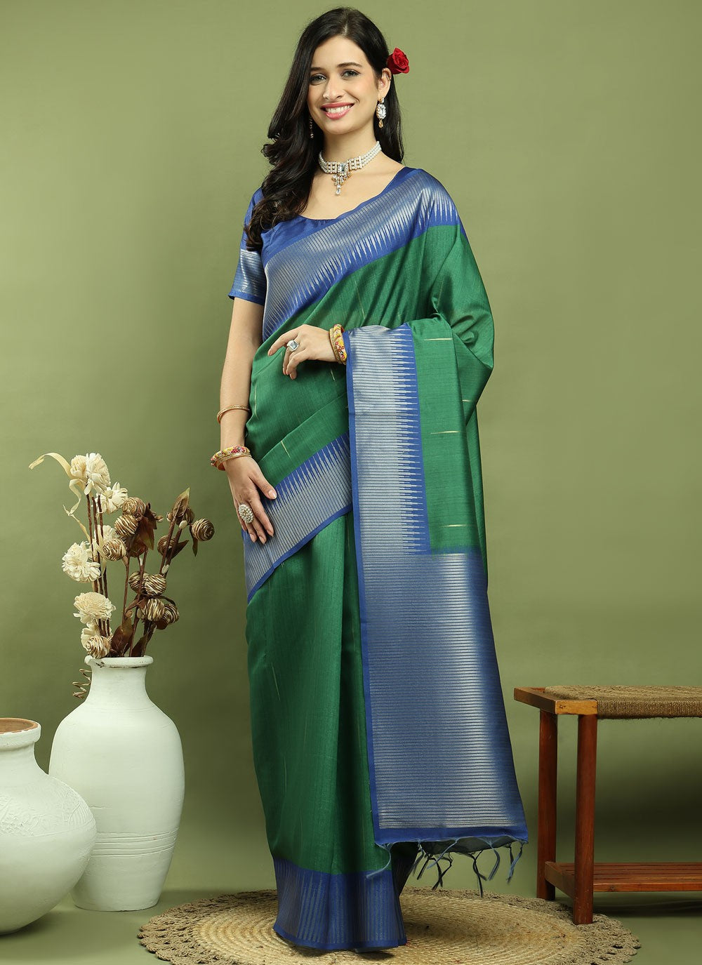 Classic Border Work Silk Blend Saree - S9786