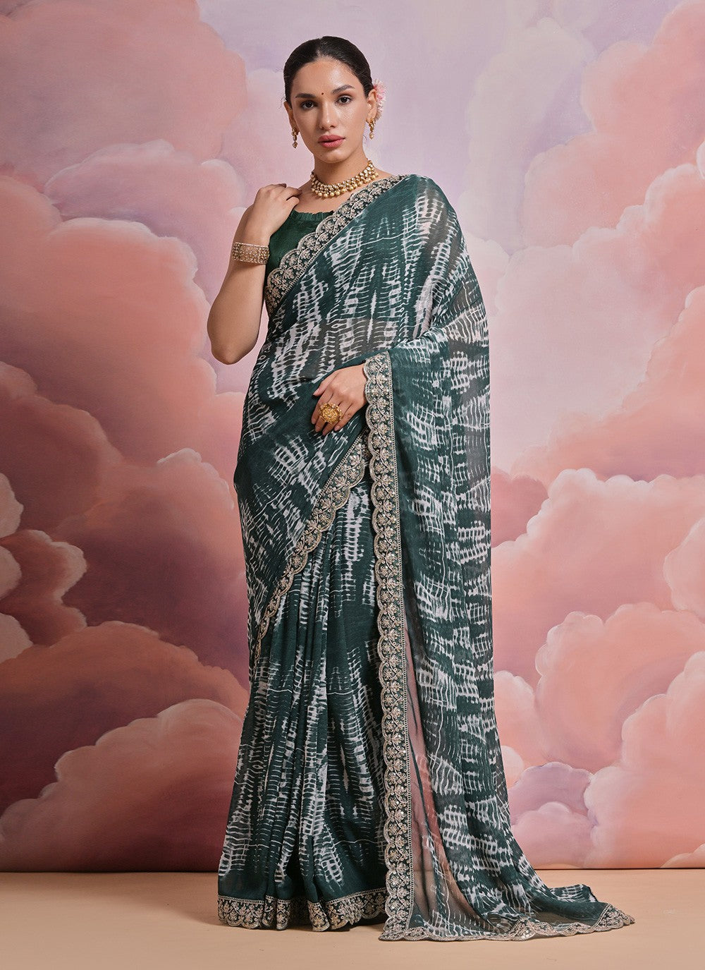 Traditional Border Work Georgette Saree - S4854