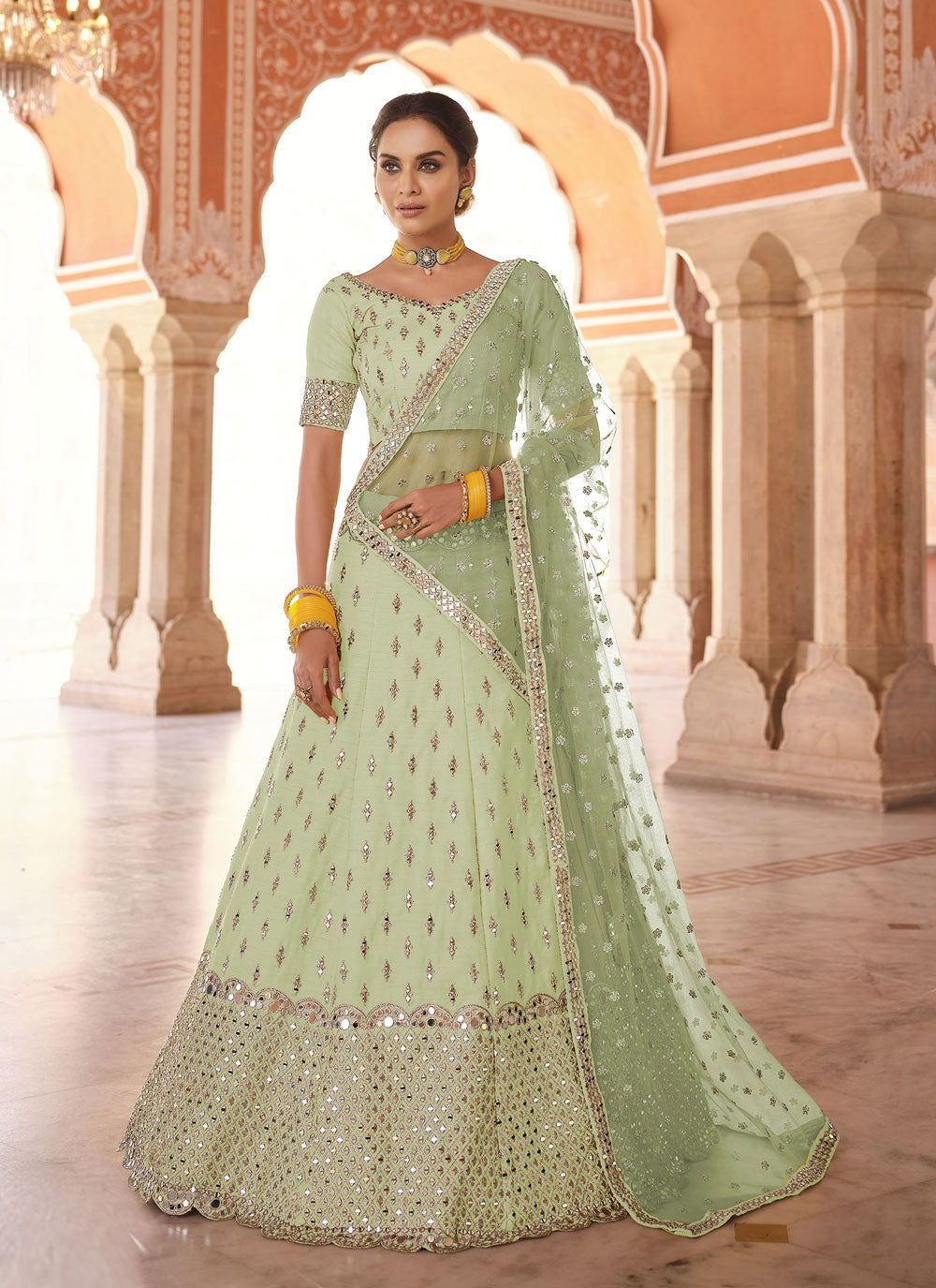 Mirror Art Silk A - Line Lehenga - L0386