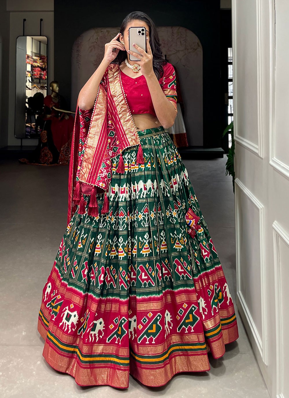 Foliage Prints Tussar Silk A - Line Lehenga - L1425