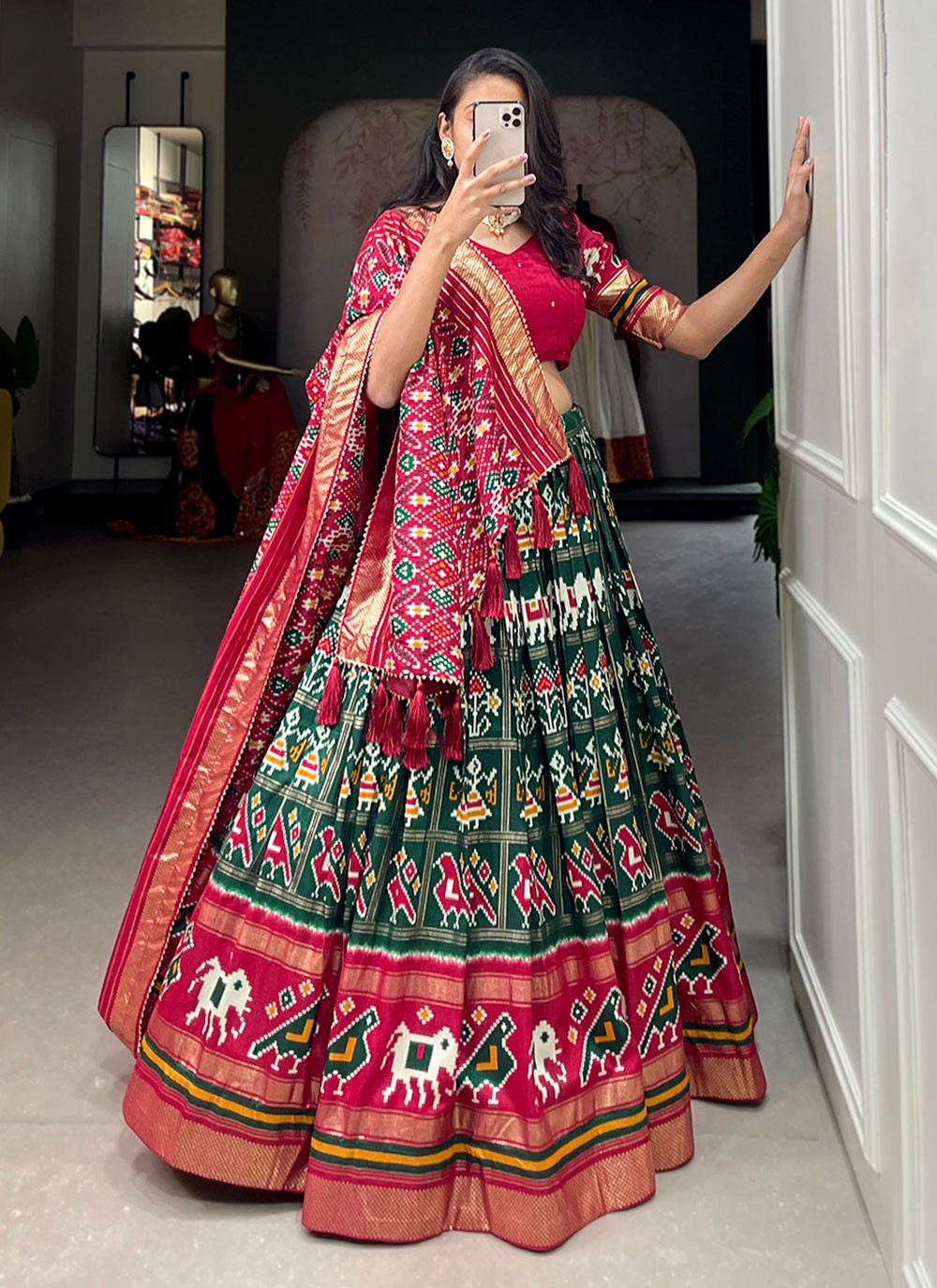 Foliage Prints Tussar Silk A - Line Lehenga - L1425