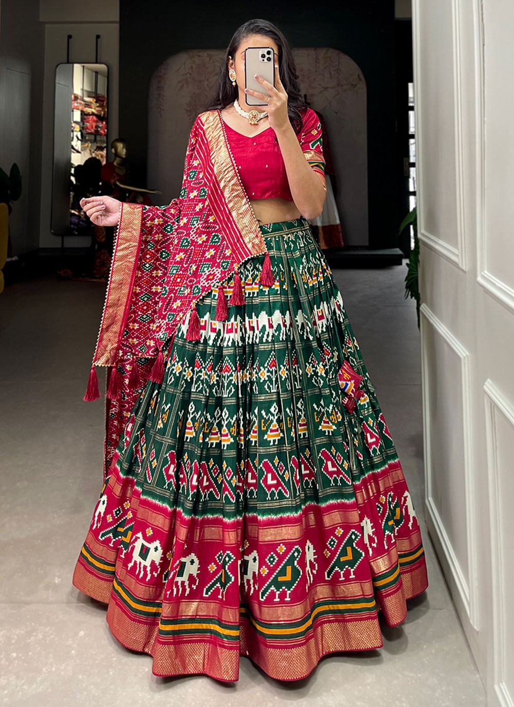 Foliage Prints Tussar Silk A - Line Lehenga - L1425