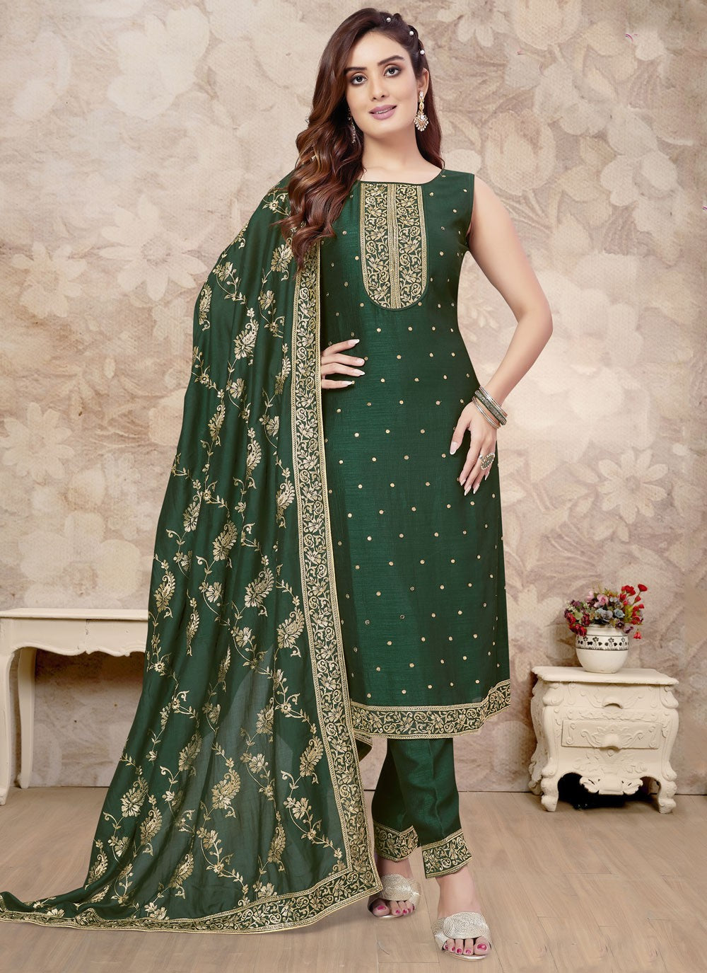 Embroidered Silk Salwar Suit - T4262