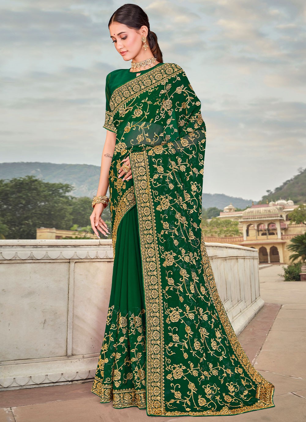 Trendy Embroidered Georgette Saree - S2731