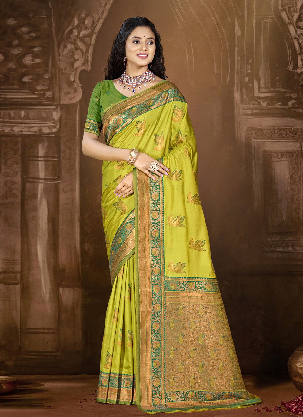 Contemporary Weaving Zari Silk Teal Saree - S11135