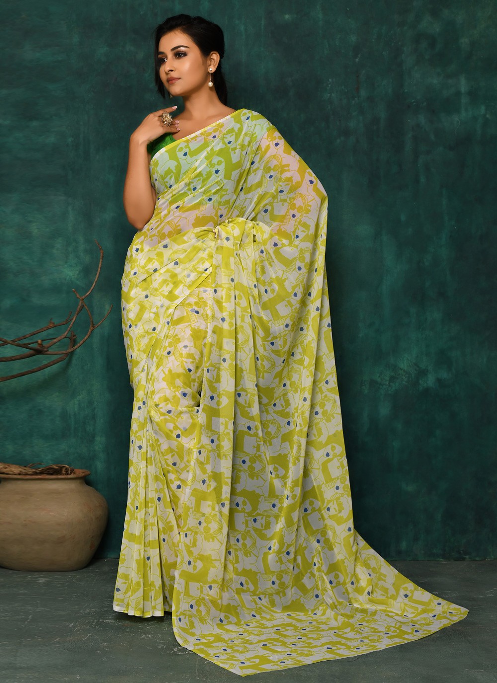 Classic Digital Print Faux Georgette Saree - S2342