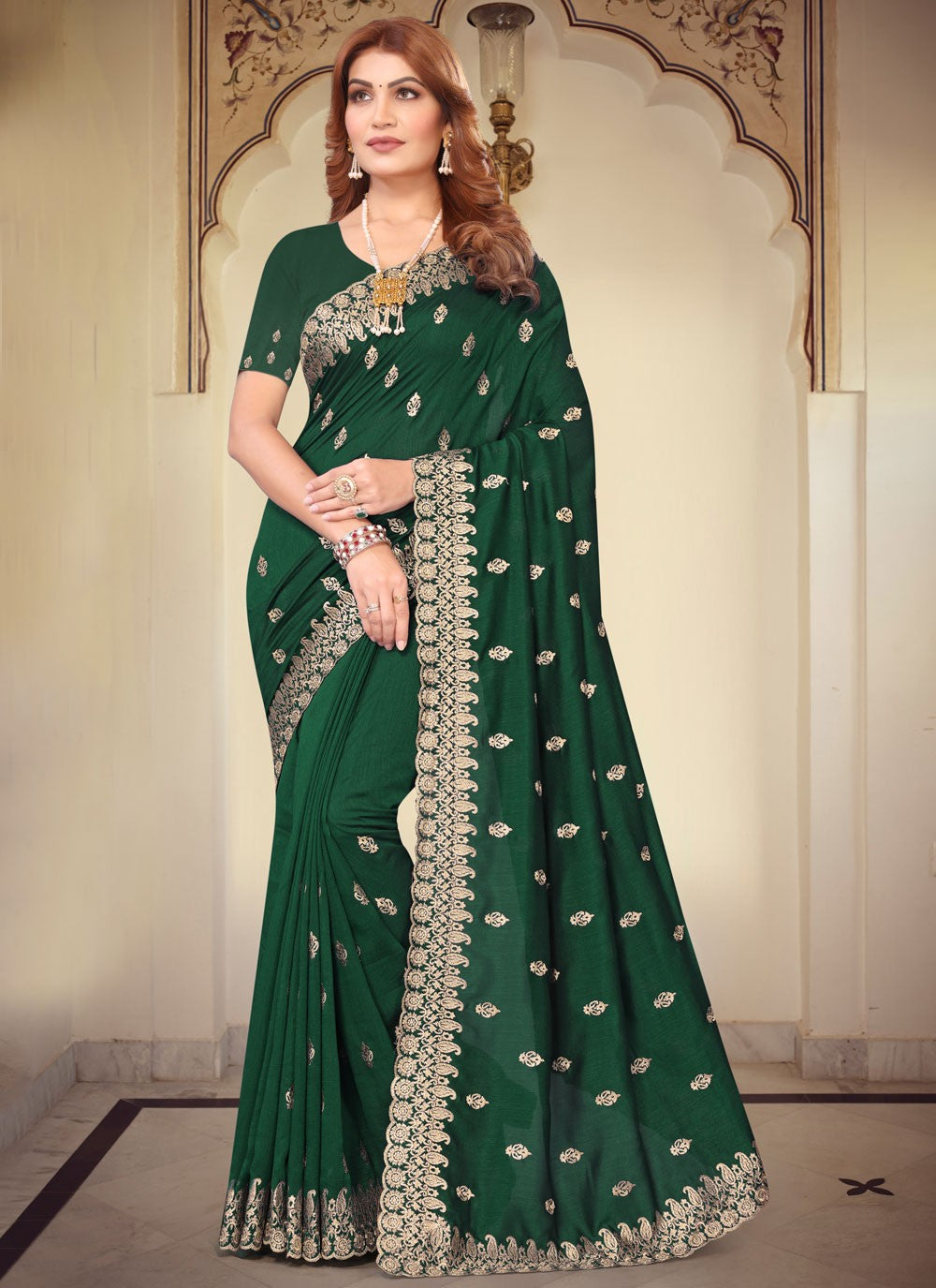 Classic Embroidered Vichitra Silk Saree - S7791