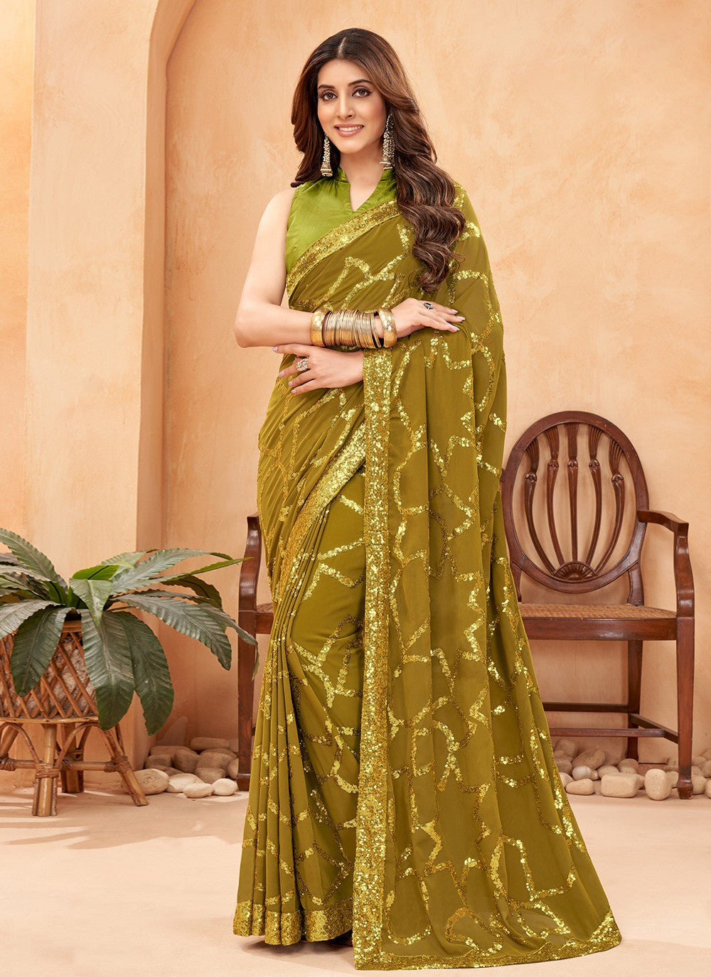 Contemporary Sequins Faux Georgette Saree - S8464