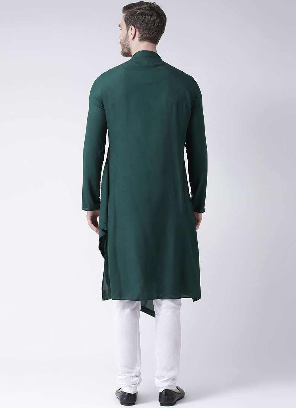 Plain Blended Cotton Green Indo Western - M1979