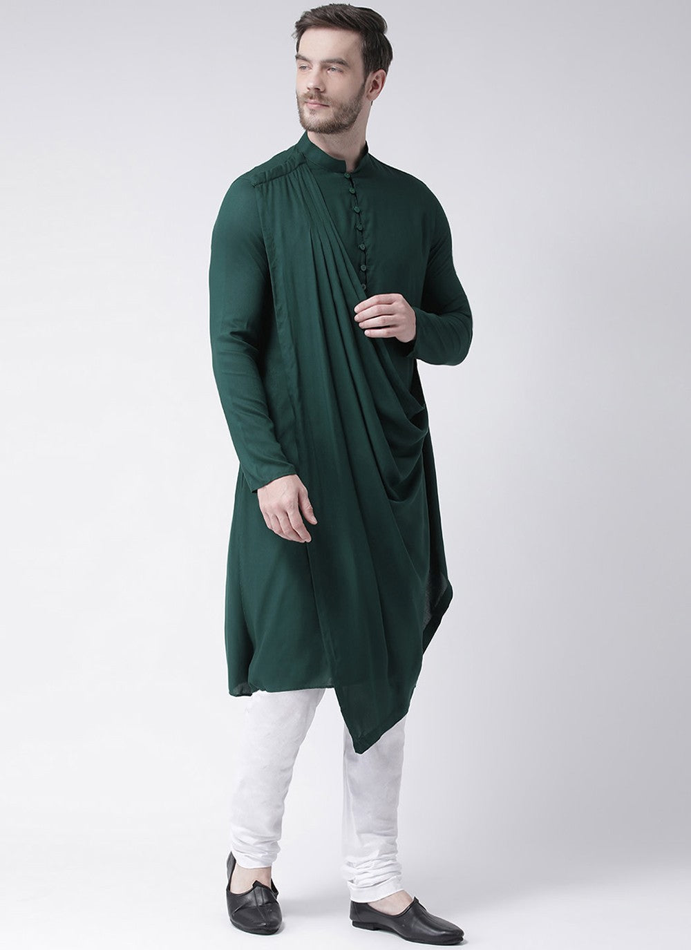 Plain Blended Cotton Green Indo Western - M1979