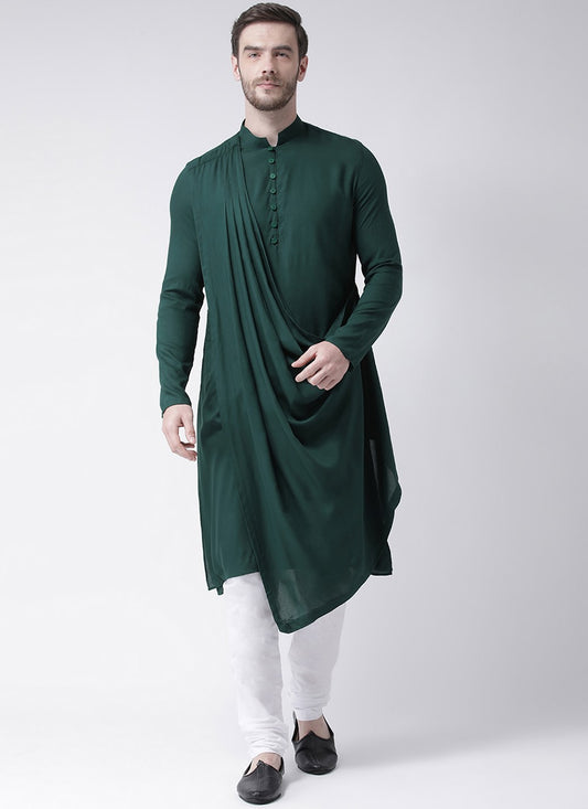 Plain Blended Cotton Green Indo Western - M1979