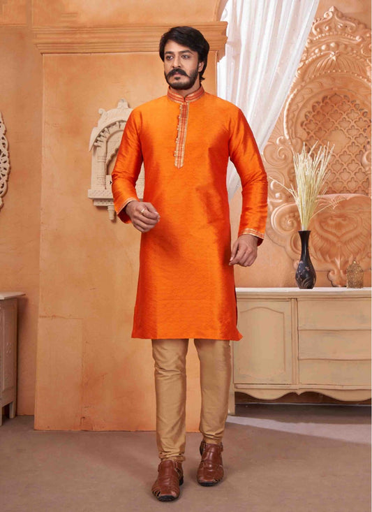 Embroidered Chinon Orange Kurta Pyjama - M1834