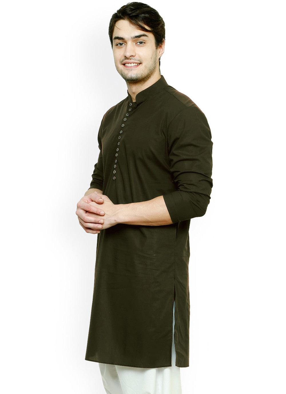 Buttons Blended Cotton Green Kurta Pyjama - M4505