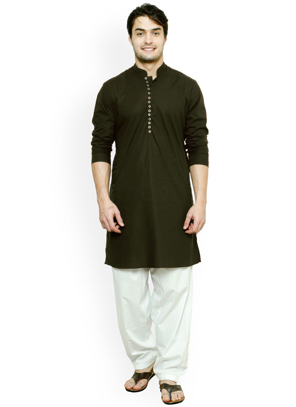 Buttons Blended Cotton Green Kurta Pyjama - M4505