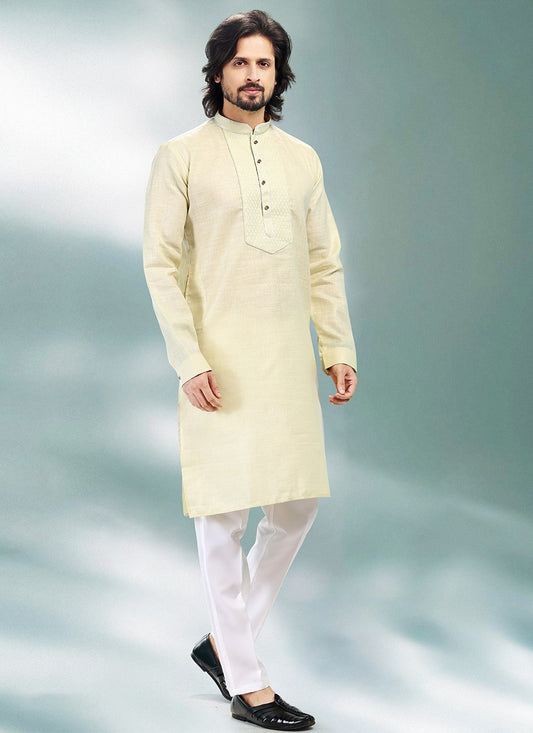 Plain Cotton , Linen Green Kurta Pyjama - M4901